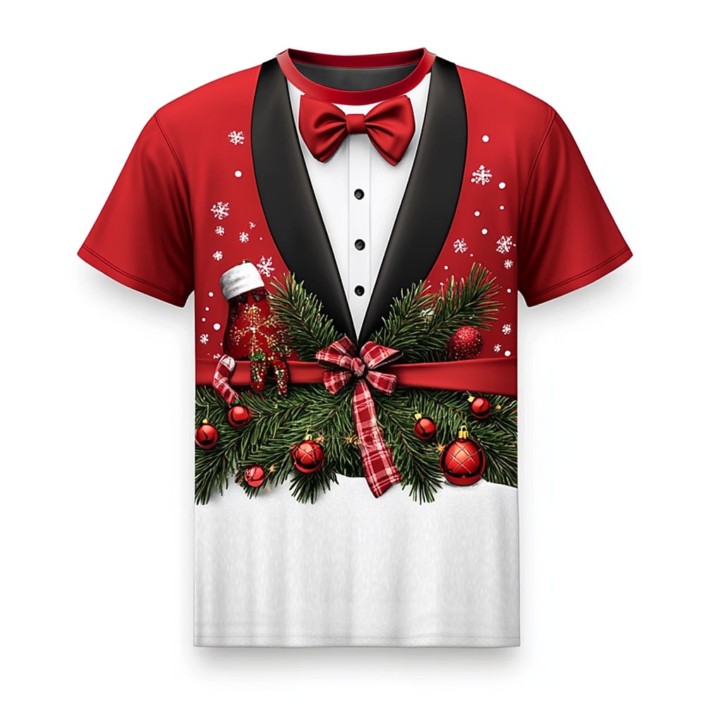 Christmas Men's Christmas Costume 3D T-shirts Tree Snowflake Fashion Casual 3D Print Tee Party Street Black / Red Black White Short Sleeve Crew Neck Summer Spring Clothing Apparel S M L XL XXL XXXL