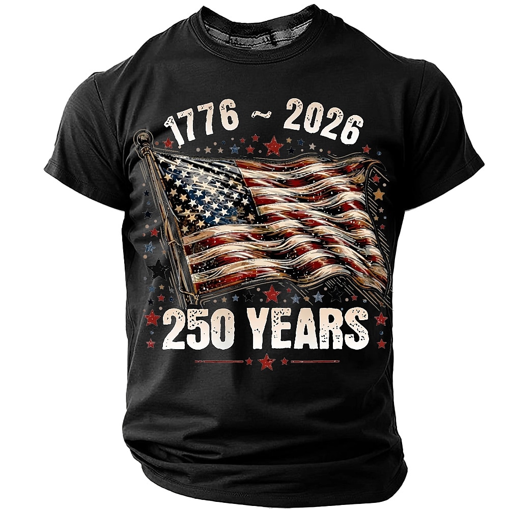 America's 250th Anniversary Men's American US Flag 1776 T Shirt Short Sleeve T shirt 3D Print Crew Neck Shirt Daily Military Daily Street Blue Heather Gray Black Summer Spring Clothing Apparel S M L