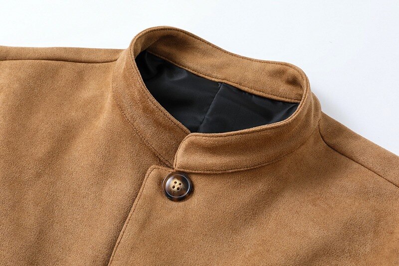Men's Lightweight Jacket Casual Jacket Faux Suede Jacket Going out Soft Buckle Spring &  Fall Casual Stand Collar Regular Light Khaki Black Navy Blue Khaki Army Green Jacket