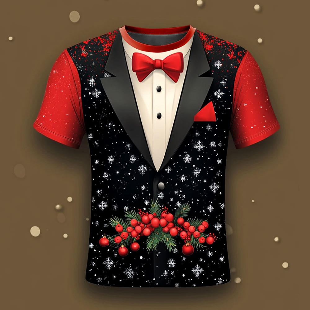 Christmas Men's Christmas Costume 3D T-shirts Tree Snowflake Fashion Casual 3D Print Tee Party Street Black / Red Black White Short Sleeve Crew Neck Summer Spring Clothing Apparel S M L XL XXL XXXL