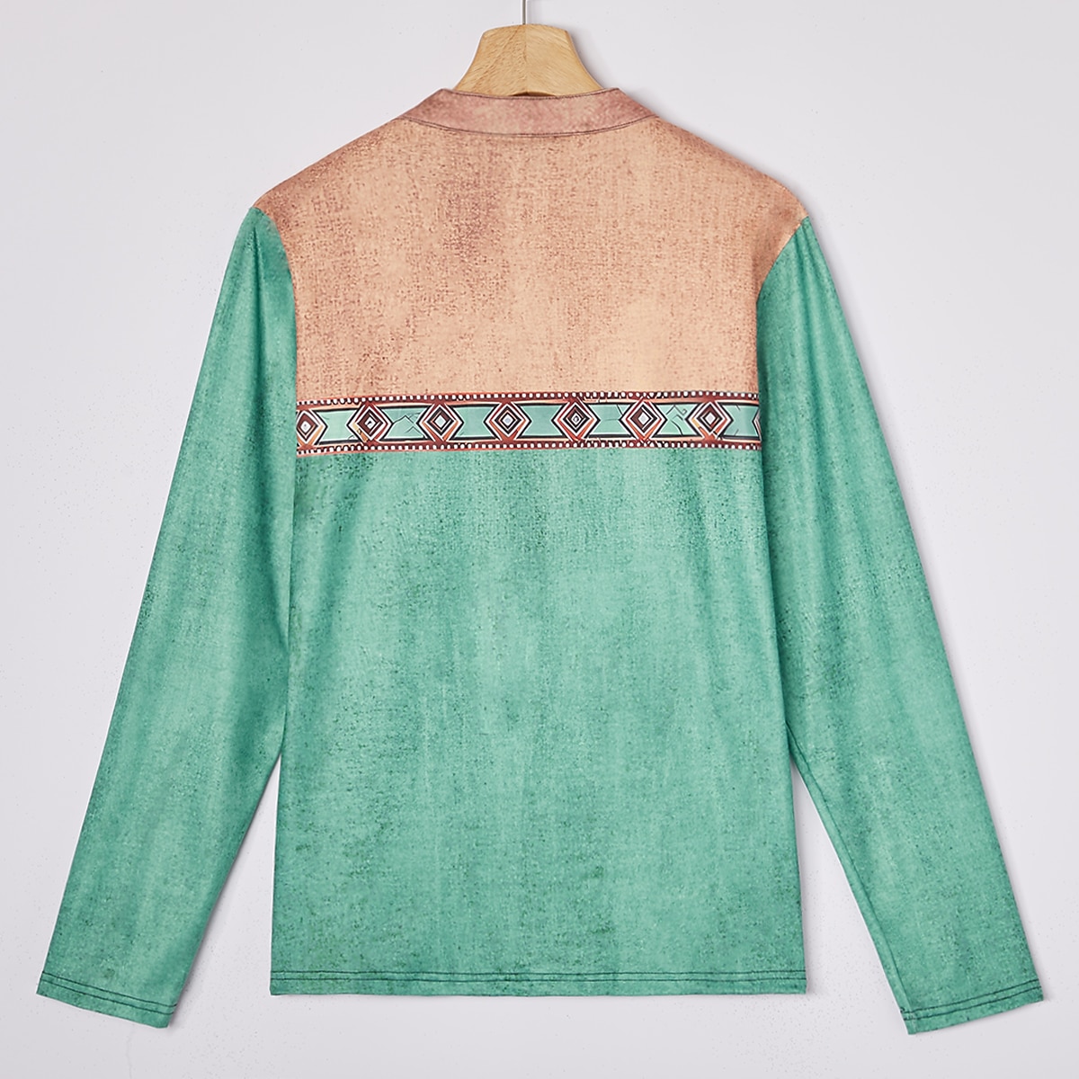 Men's Geometric Ethnic Henley Shirt Tee Long Sleeve Ethnic Casual Summer Spring Fall Lake blue Dark Gray Black Green Light Blue Henley Henley T-Shirt