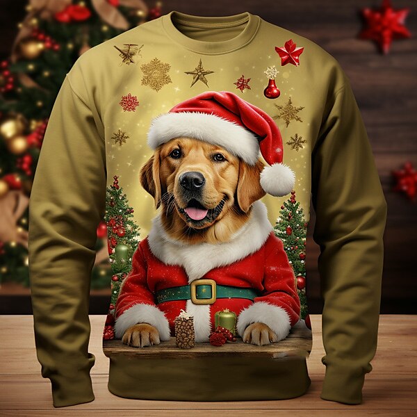 Graphic Santa Claus Fashion Designer Casual Men's 3D Print T shirt Tee Sports Outdoor Holiday Going out Christmas T shirt Navy Blue Green Khaki Long Sleeve Crew Neck Shirt Spring &  Fall Clothing