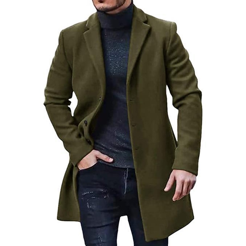 Men's Winter Coat Trench Coat Office & Career Daily Wear Winter Polyester Thermal Warm Washable Outerwear Clothing Apparel Fashion Warm Ups Solid Colored Pocket Lapel Single Breasted