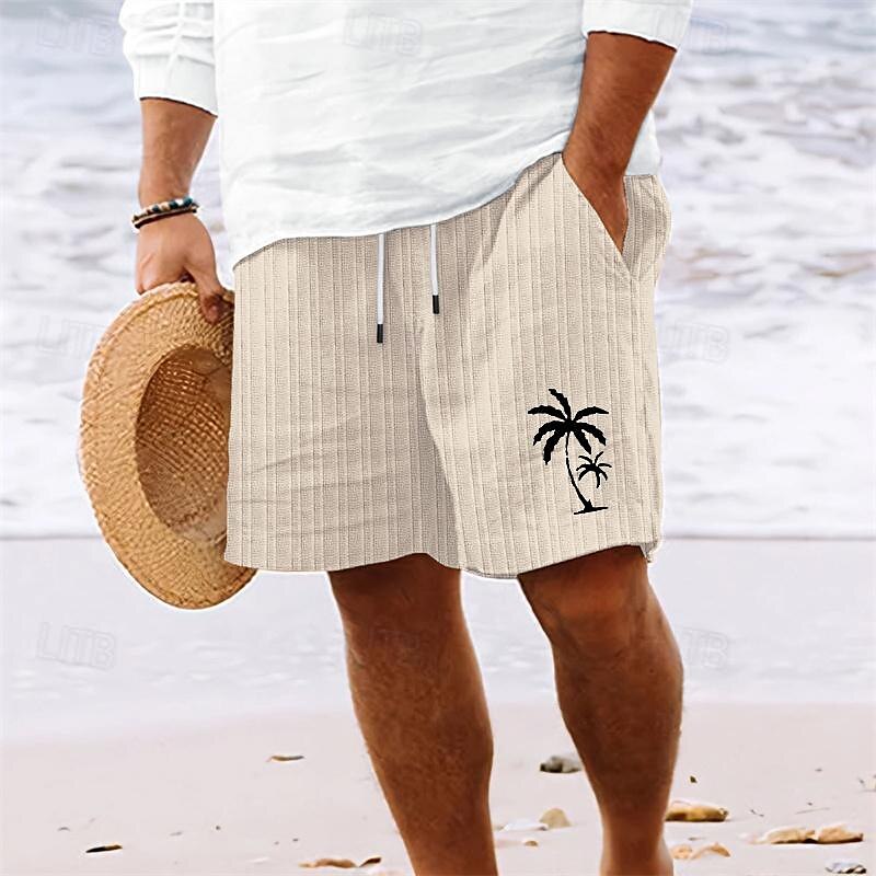 Men's Summer Shorts Beach Shorts Casual Shorts Pocket Drawstring Elastic Waist Coconut Tree Comfort Breathable Short Holiday Vacation Beach Hawaiian Boho White Sky Blue