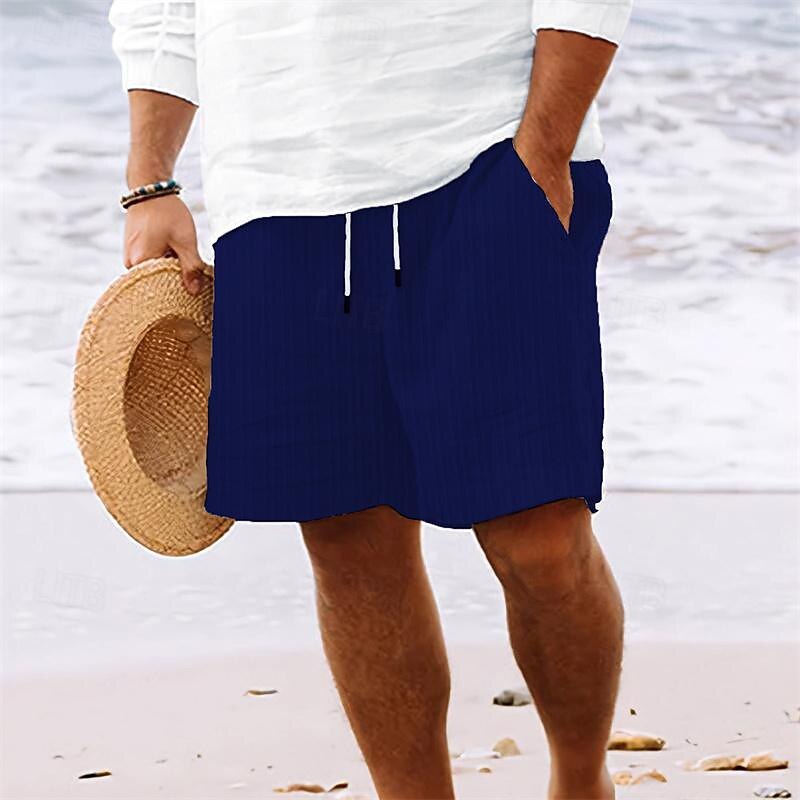Men's Summer Shorts Beach Shorts Casual Shorts Pocket Drawstring Elastic Waist Plain Comfort Breathable Short Holiday Vacation Beach Hawaiian Boho Black White