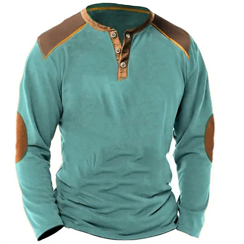 Men's Henley Shirt Tee Top Color Block Henley Street Vacation Long Sleeve Clothing Apparel Fashion Designer Basic