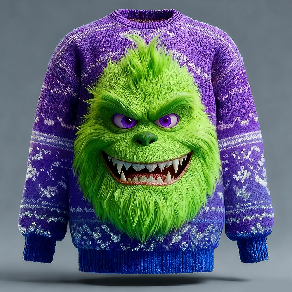 Ugly Christmas Sweater Men's 3D Print Holiday 3D Cartoon Pullover Sweater Jumper Knitwear Crewneck Casual Vacation Daily Festival Knitting Keep Warm Long Sleeve Spring Fall Winter Red -1 Red -2 Red -3