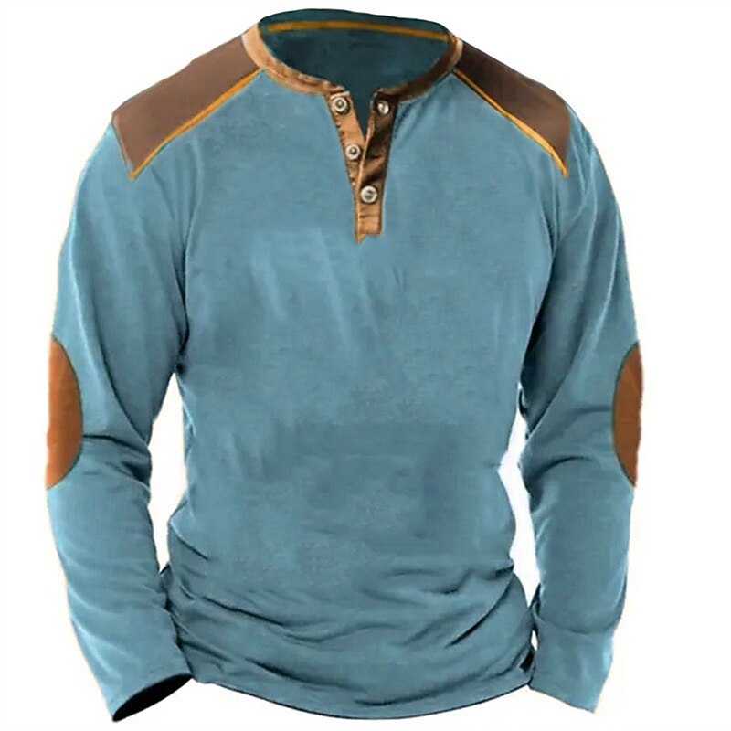 Men's Henley Shirt Tee Top Color Block Henley Street Vacation Long Sleeve Clothing Apparel Fashion Designer Basic