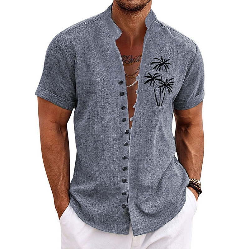 Palm Tree Shirt Mens Graphic CoconutStand Collar Blue Purple Green Khaki Gray Outdoor Street Short Sleeve Clothing Apparel Trees Casual