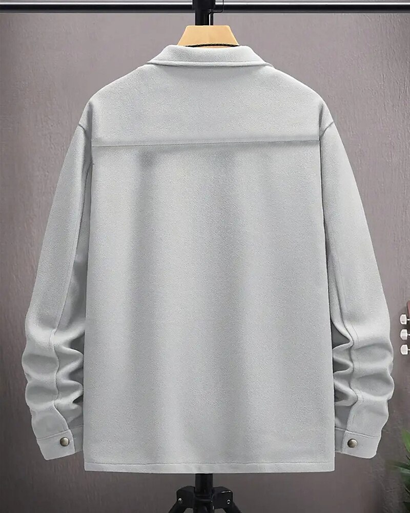 Men's Shirt Jacket Casual Jacket Vacation Daily Breathable Pocket Spring Fall Plain Fashion Classic Lapel Regular Dark Gray Black Navy Blue Khaki Light Grey Jacket