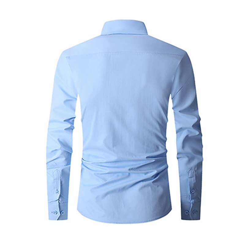Men's Shirt Dress Shirt Plain Office & Career Wedding Party Light Blue Black White Red Long Sleeve Lapel Summer Clothing Apparel