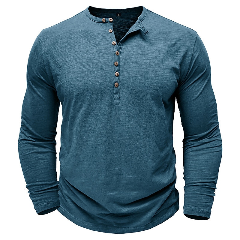 Men's Henley Long Sleeve Plain Street Vacation Long Sleeve Clothing Apparel Fashion Designer Basic T-shirt