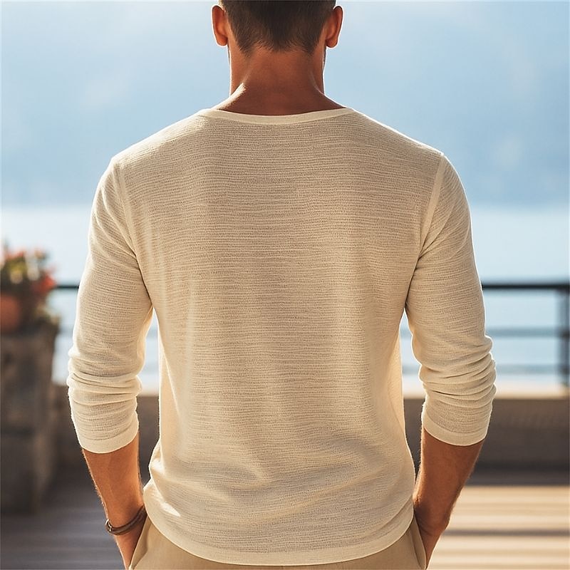 Men's T Shirt Tee Tee Top Long Sleeve Shirt Long Sleeve V Neck Summer Spring Plain Fashion Designer Basic Classic Vacation Street Going out Black Sky Blue Purple Top Tee for Men