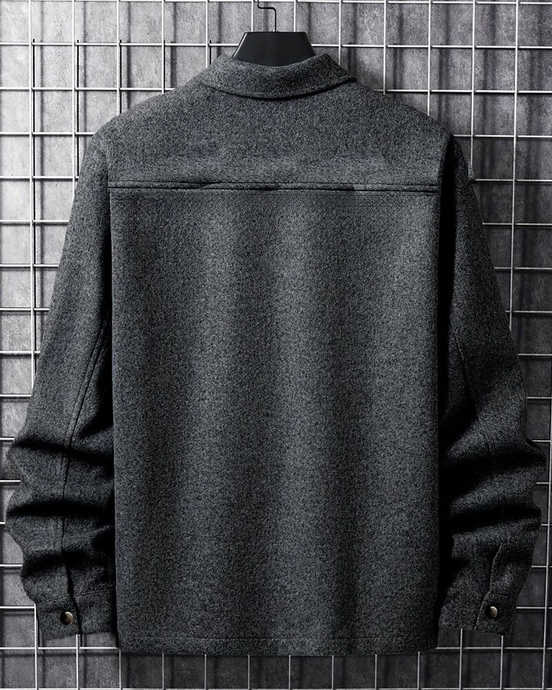 Men's Shirt Jacket Casual Jacket Vacation Daily Breathable Pocket Spring Fall Plain Fashion Classic Lapel Regular Dark Gray Black Navy Blue Khaki Light Grey Jacket