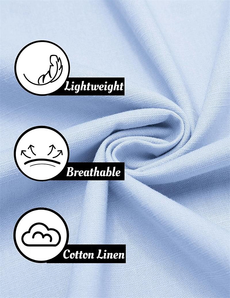 Men's Shirt Linen Shirt Button Up Shirt Summer Shirt Beach Shirt Black Blue Gray Long Sleeve Plain Collar Spring & Summer Casual Daily Clothing Apparel