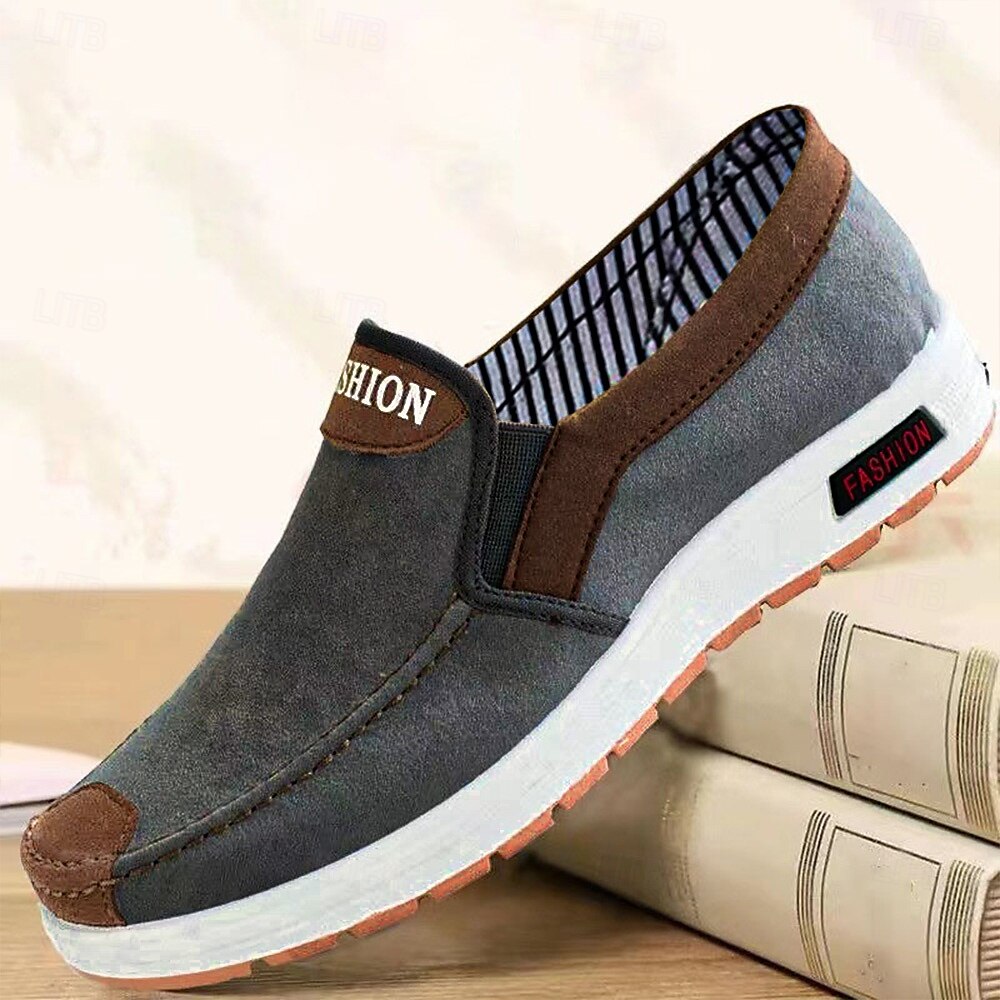 Men's Casual Slip-On Shoes – Breathable Canvas Loafers with Non-Slip Sole for Daily Walking and Travel