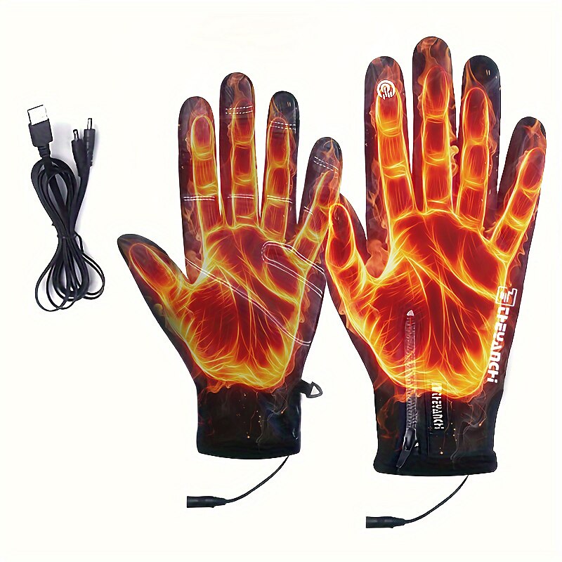 Unisex USB Electric Heating Gloves Short Non-slip Touchscreen Zipper Gloves Autumn Winter Outdoor Coldproof Ski Sports Gloves Without Mobile Power