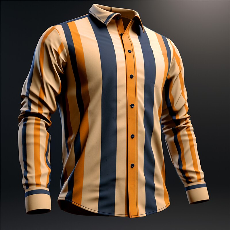 Men's Stripe Business Casual 3D Printed Daily Wear Going out Spring Turndown Long Sleeve Shirt