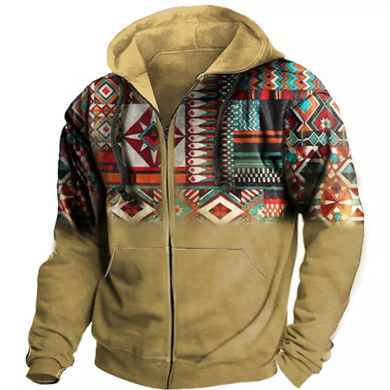 Men's Full Zip Color Block Graphic Prints Sports & Outdoor Daily Sports Streetwear Designer Ethnic Spring &  Fall Hoodie