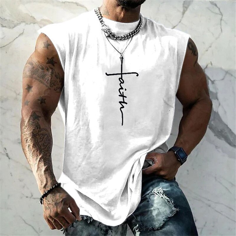 Easter Faith Mens Graphic Vest Sleeveless 3D Shirt Black Summer Cotton Men'S Top For Crew Neck Clothing Apparel Print Daily Sports Fashion Designer Casual Blue