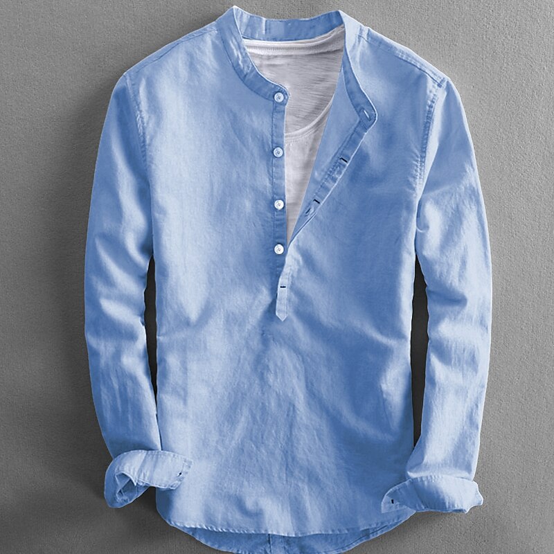Men's Casual Summer Henley Long Sleeve Plain Collar Spring & Summer Casual Daily Clothing Apparel Linen Shirt