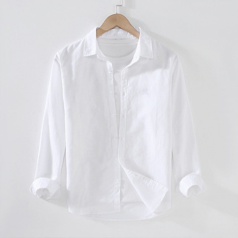Men's Linen Shirt Button Up Shirt Summer Shirt Casual Shirt Black White Pink Long Sleeve Plain Tab Collar Spring & Summer Casual Daily Clothing Apparel