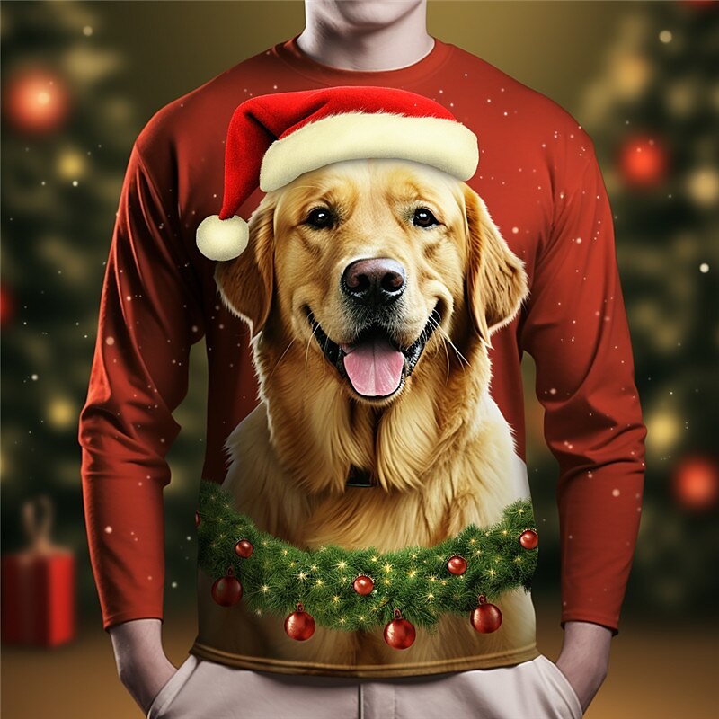 Graphic Santa Claus Fashion Designer Casual Men's 3D Print T shirt Tee Sports Outdoor Holiday Going out Christmas T shirt Yellow Burgundy Red & White Long Sleeve Crew Neck Shirt Spring &  Fall