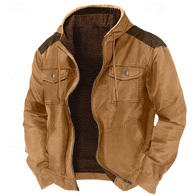 Men's Hoodie Full Zip Hoodie Fleece Jacket Army Green Blue Brown Khaki Hooded Color Block Pocket Sports & Outdoor Daily Holiday Vintage Streetwear Casual Fall & Winter Clothing Apparel Hoodies