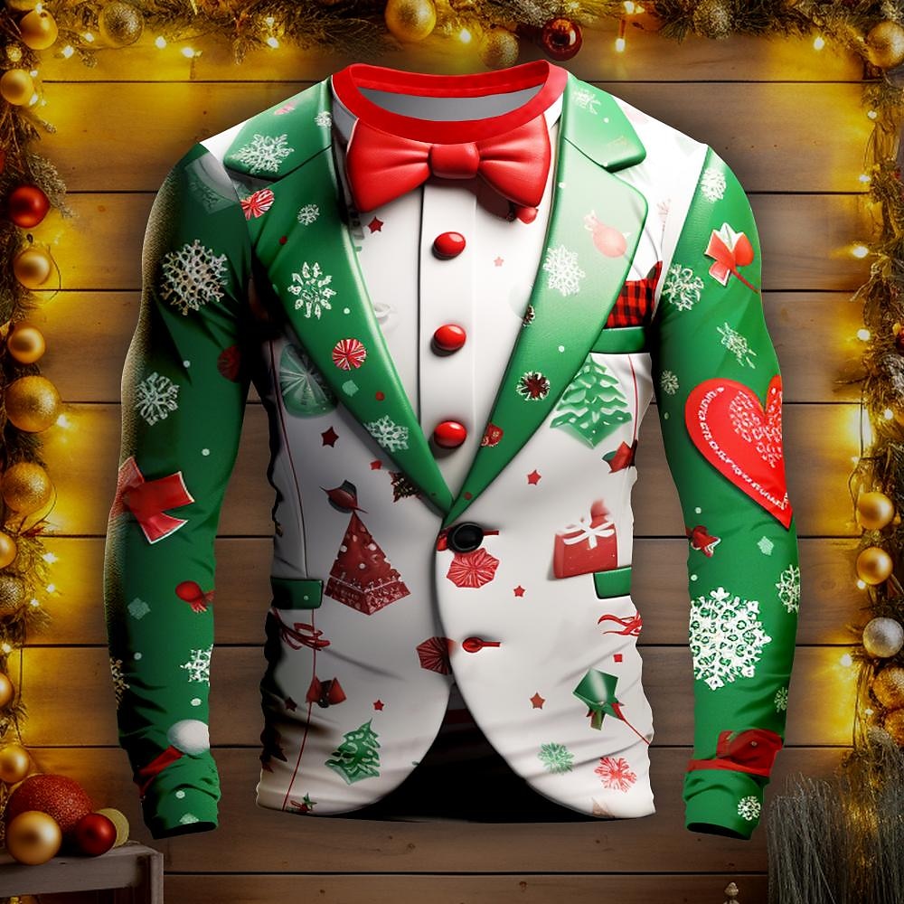 Christmas Tree Snowflake Christmas Pattern Daily Outdoor Casual Men's 3D Print Funny T Shirts Party Casual Holiday Christmas T shirt Light Green Red Dark Green Long Sleeve Crew Neck Shirt Spring