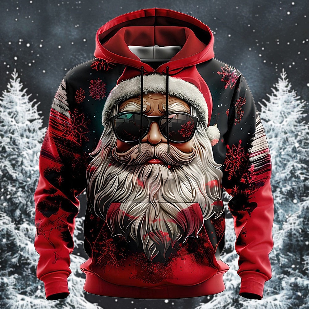 Christmas Men's Santa Claus 3D Hoodies Santa Claus Fashion 3D Print Holiday Vacation Streetwear Hoodies Red Hooded Print Front Pocket Spring &  Fall Designer shirt