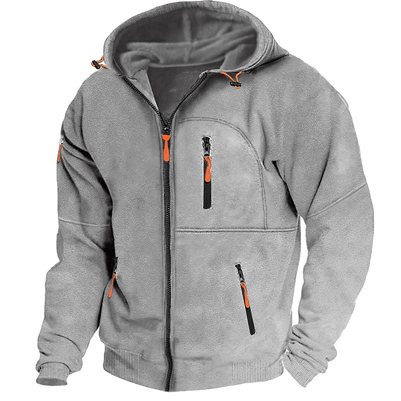 Men's Hoodie Full Zip Hoodie Fleece Hoodie Black White Wine Navy Blue Royal Blue Hooded Plain Zipper Pocket Sports & Outdoor Daily Holiday Polyester Streetwear Cool Casual Spring &  Fall Clothing