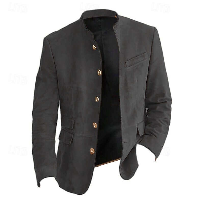 Men's Lightweight Jacket Casual Jacket Faux Suede Jacket Going out Soft Buckle Spring &  Fall Casual Stand Collar Regular Light Khaki Black Navy Blue Khaki Army Green Jacket