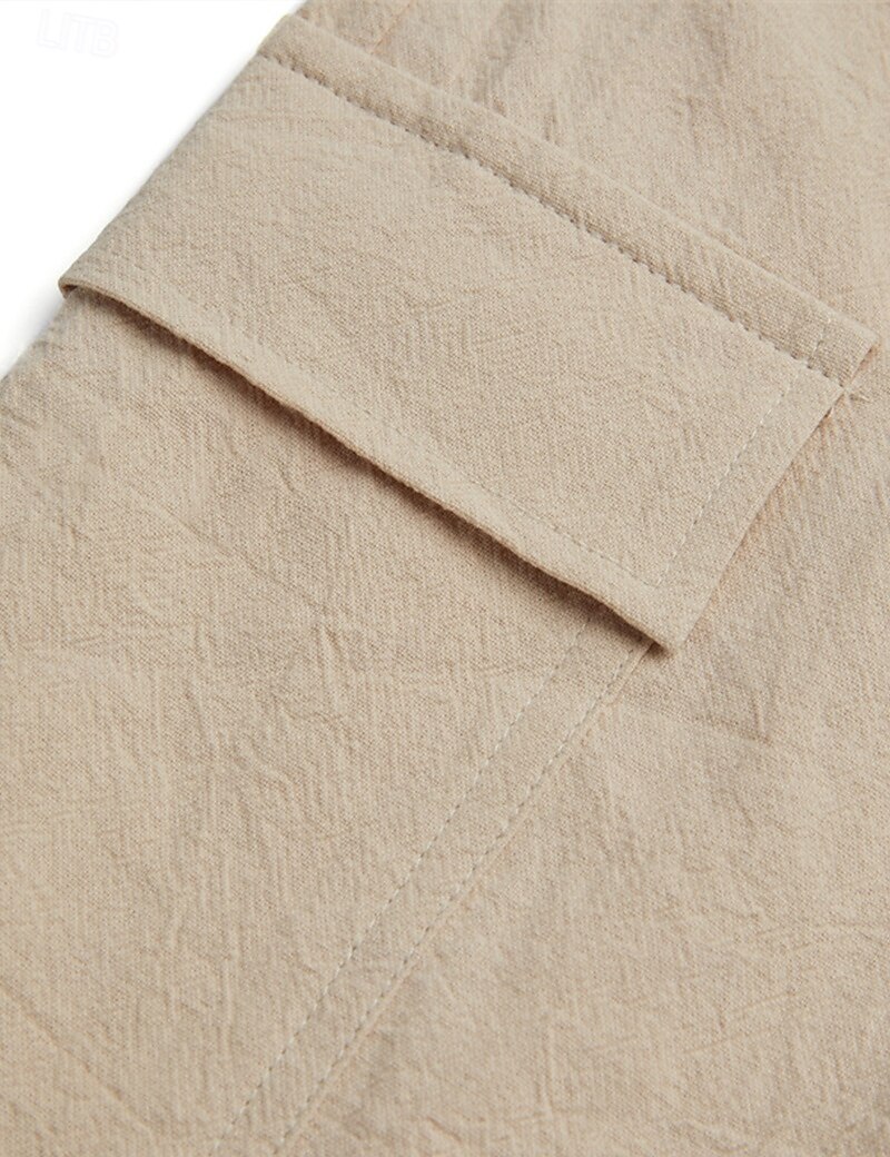 Men's Shorts Linen Shorts Summer Shorts Beach Shorts Drawstring Elastic Waist Multi Pocket Plain Knee Length Outdoor Beach Hawaiian Casual ArmyGreen Black Inelastic