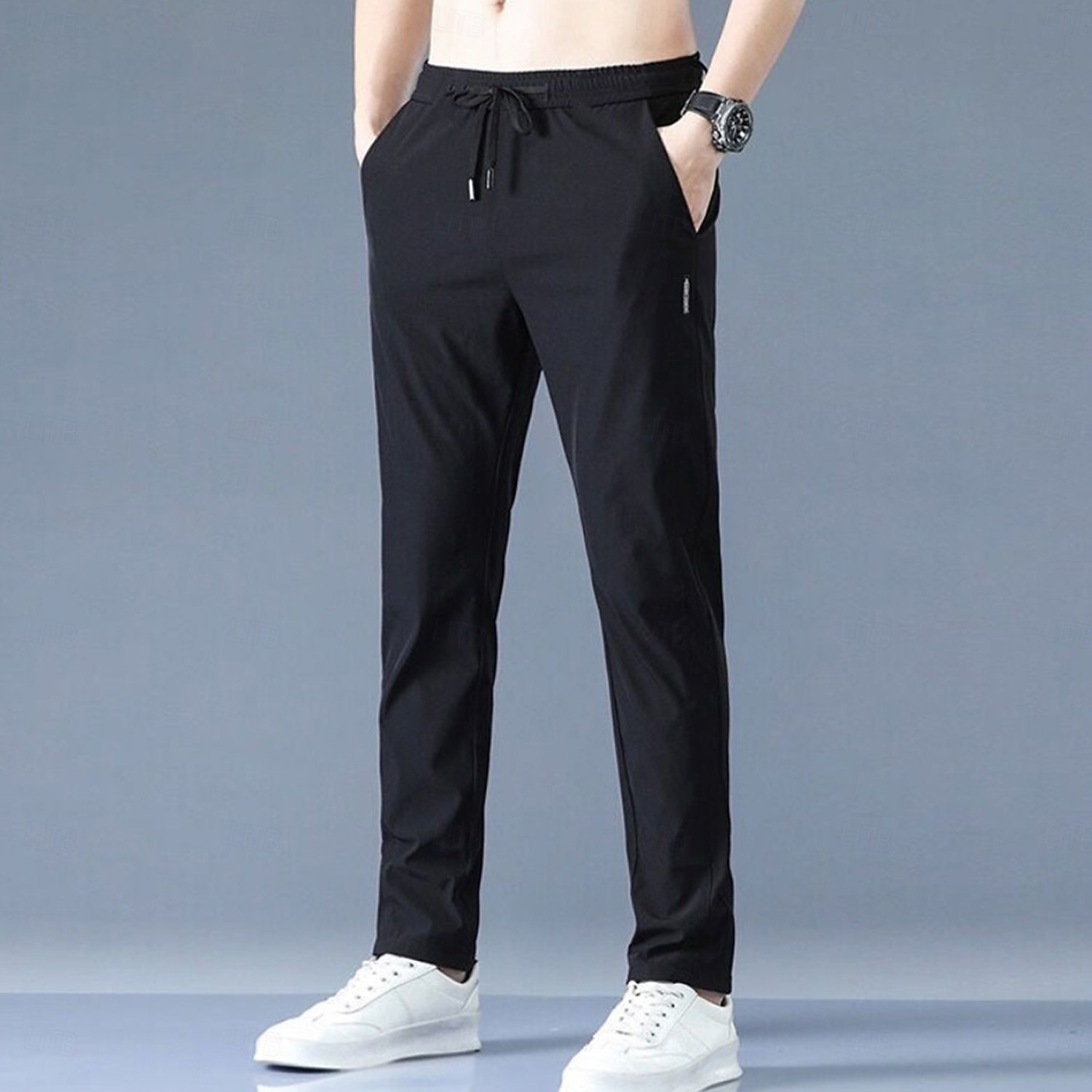 Men's Trousers Casual Pants Drawstring Elastic Waist Solid Color Breathable Quick Dry Formal Weekend Classic Casual / Sporty Slim Black 1 dark grey 1