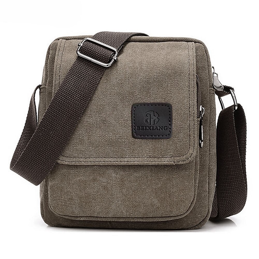 Men's Crossbody Bag Messenger Bag Canvas Outdoor Daily Lightweight Durable Solid Color Black Army Green Khaki