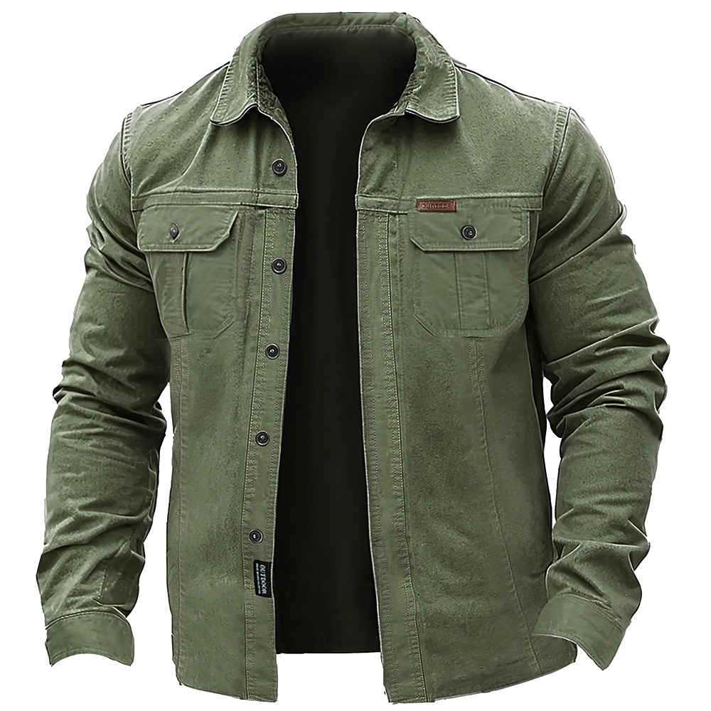 Men's Solid Color Cowboy Work Shirt Western Shirt Cargo Shirt Long Sleeve Casual Tactical Sports & Outdoor Going out Winter Spring &  Fall Turndown Print Army Green Khaki