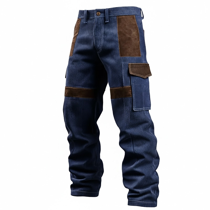 Men's Cargo Pants Cargo Trousers Corduroy Pants Work Pants Suede Pants Patchwork Multi Pocket Straight Leg Plain Moisture Wicking Breathable Full Length Outdoor Daily Fashion Retro Vintage Black Blue
