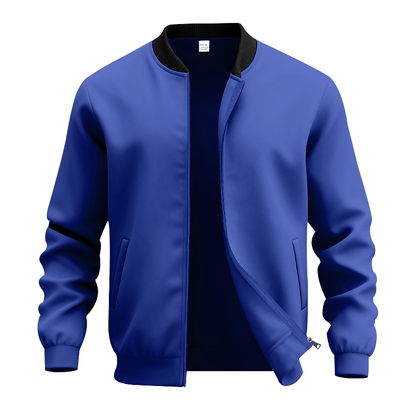 Men's Lightweight Jacket Casual Jacket Vacation Daily Breathable Pocket Spring Fall Plain Fashion Classic Stand Collar Regular Black Yellow Red Navy Blue Royal Blue Jacket