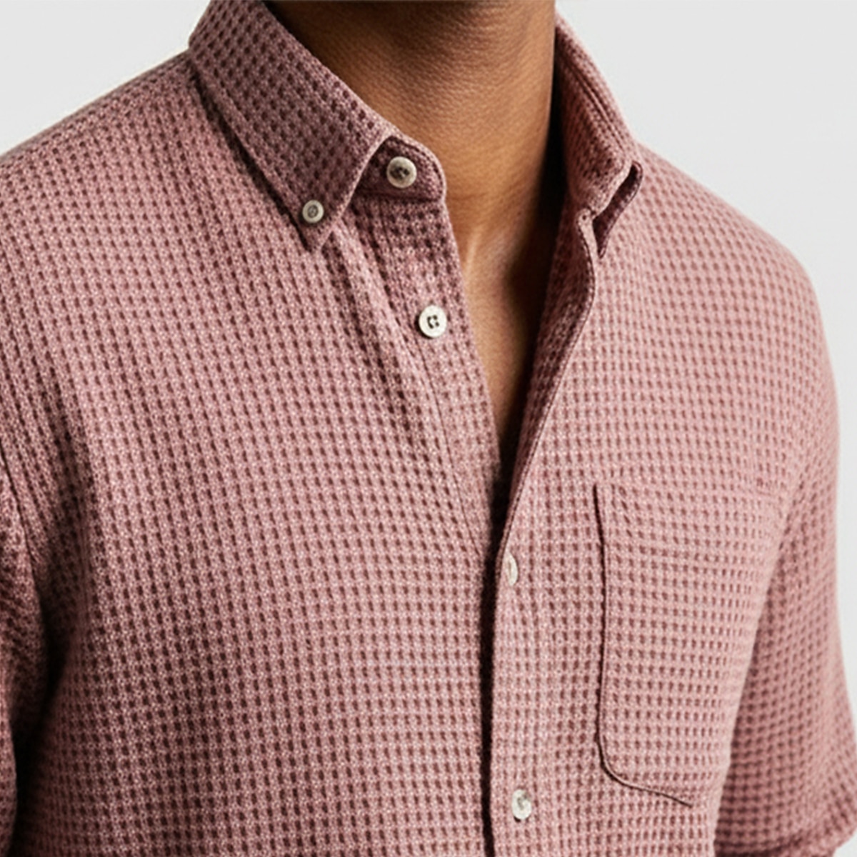 Men's Shirt Waffle Shirt Casual Shirt Band Collar Shirt Button Up Shirt Pink Wine Navy Blue Blue Long Sleeve Plain Textured Mandarin Collar Casual Daily Front Pocket Clothing Apparel Fashion Modern