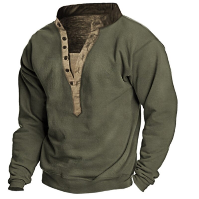 Men's Sweatshirt Pullover Lightweight Hoodie Army Green Khaki Light Grey Henley Collar V Neck Paisley Graphic Prints Casual Daily 3D Print Designer Basic Ethnic Spring &  Fall Clothing Apparel Hoodies