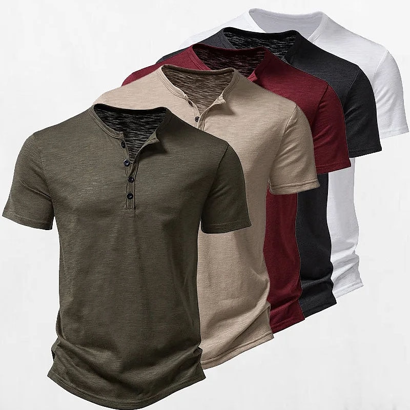 Men's Henley Plain Street Vacation Short Sleeves Button Clothing Apparel Designer Basic Modern Contemporary T-shirt