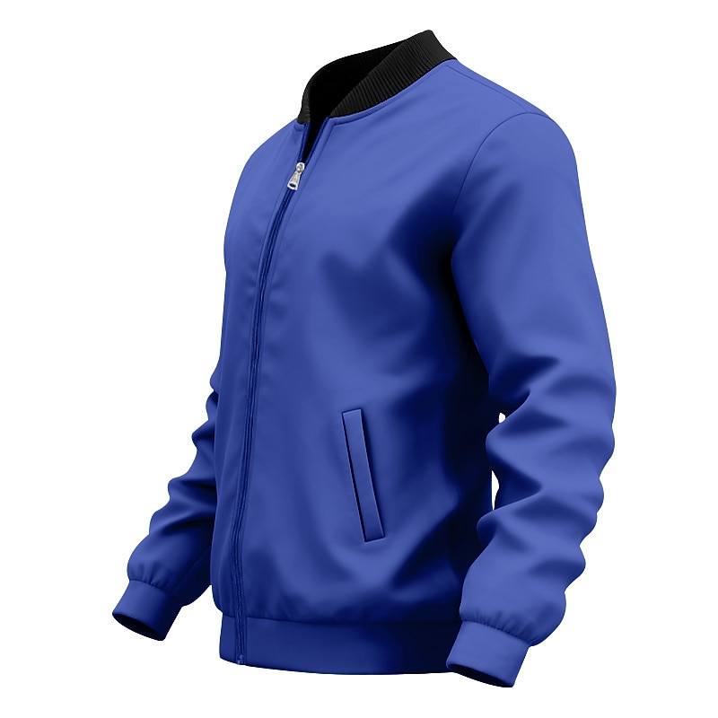 Men's Lightweight Jacket Casual Jacket Vacation Daily Breathable Pocket Spring Fall Plain Fashion Classic Stand Collar Regular Black Yellow Red Navy Blue Royal Blue Jacket