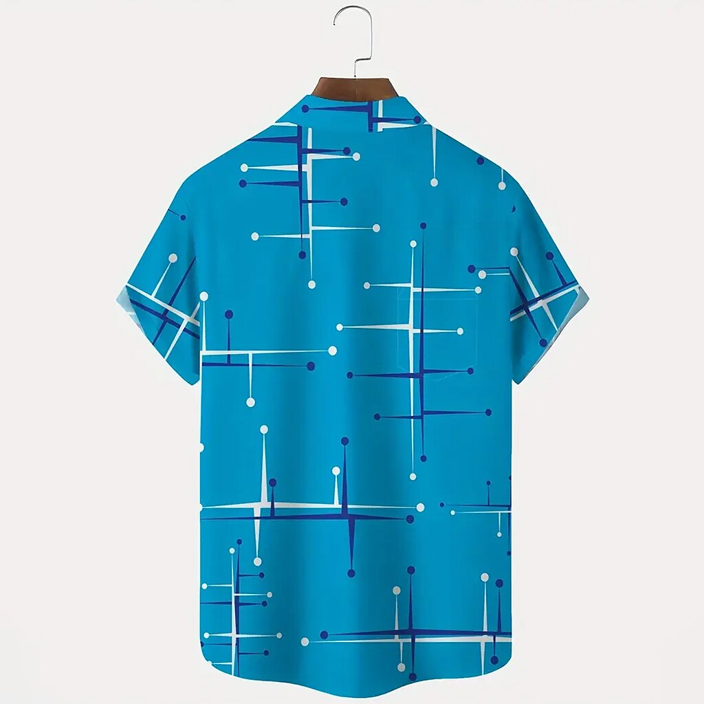 Men's Geometric Line Shirt Casual Shirt Button Up Shirt Short Sleeve Fashion Casual Vacation Holiday Streetwear Summer Spring Turndown 3D Print Collared Shirts Front One Pocket White Blue Brown Green