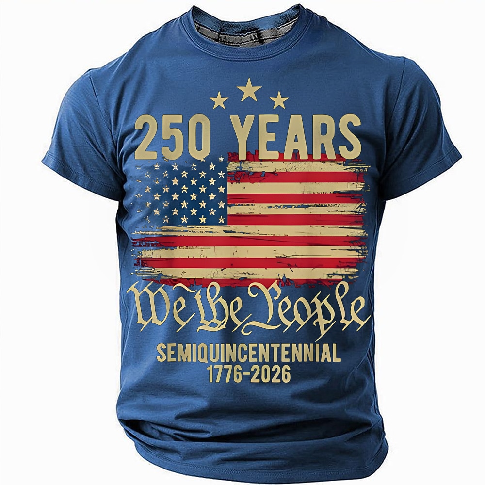 America's 250th Anniversary Men's American US Flag 1776 T Shirt Short Sleeve T shirt 3D Print Crew Neck Shirt Daily Military Daily Street Blue Heather Gray Black Summer Spring Clothing Apparel S M L