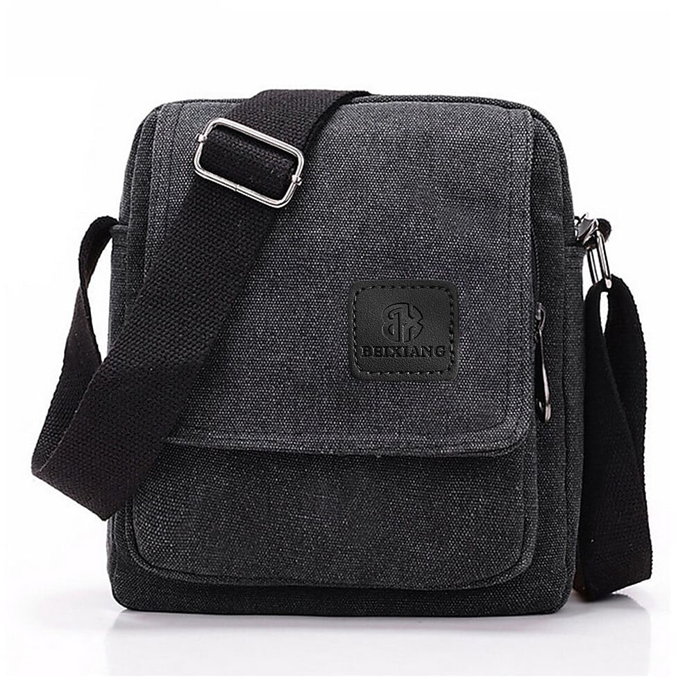 Men's Crossbody Bag Messenger Bag Canvas Outdoor Daily Lightweight Durable Solid Color Black Army Green Khaki