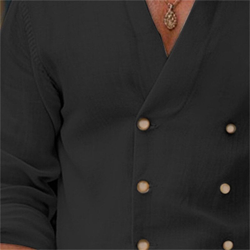 Men's Shirt Linen Shirt Band Collar Shirt Summer Shirt Beach Wear Button Up Shirt Plain Casual Daily Black White Blue Long Sleeve Band Collar Spring & Summer Clothing Apparel