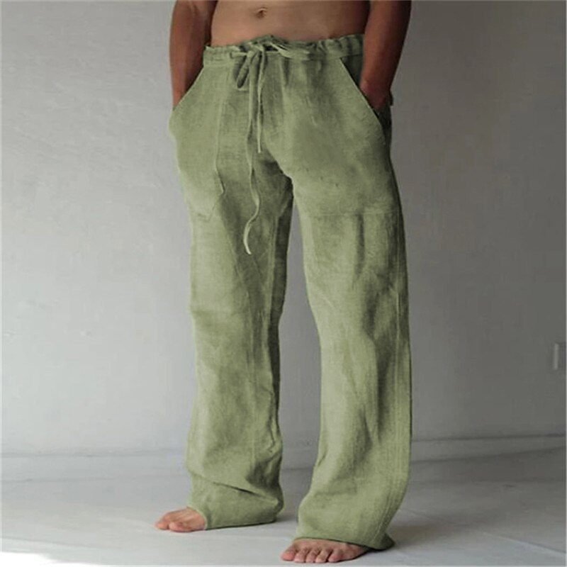 Men's Trousers Summer Pants Baggy Pants Beach Pants Casual Pants Drawstring Front Pocket Straight Leg Plain Comfort Soft Full Length Yoga Holiday Beach 100% Cotton Fashion Hawaiian Black White