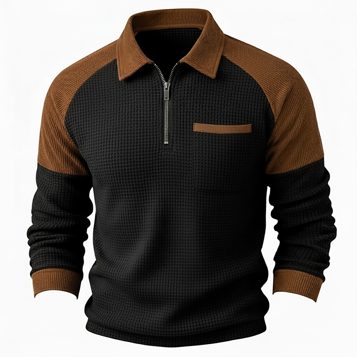Men's Waffle T-shirt T Shirt Waffle Henley Shirt Long Sleeve Polo Collar Pullover Quarter Zip Fall & Winter Solid Color Color Block Traditional / Vintage Casual Patchwork Color Block Casual Home