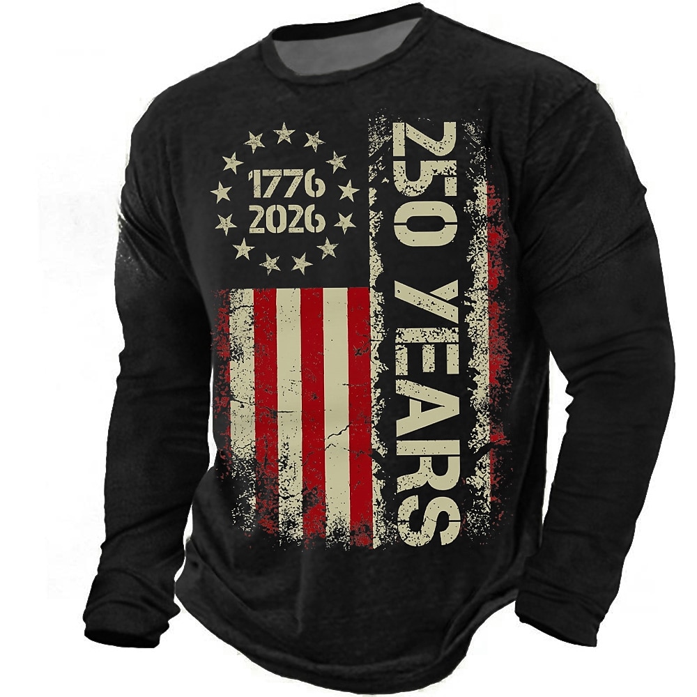 America's 250th Anniversary Men's American US Flag T Shirt Long Sleeve T shirt 3D Print Crew Neck Shirt Daily Casual Daily Travel Party Blue Black Red Summer Spring Fall Clothing Apparel S M L XL XXL