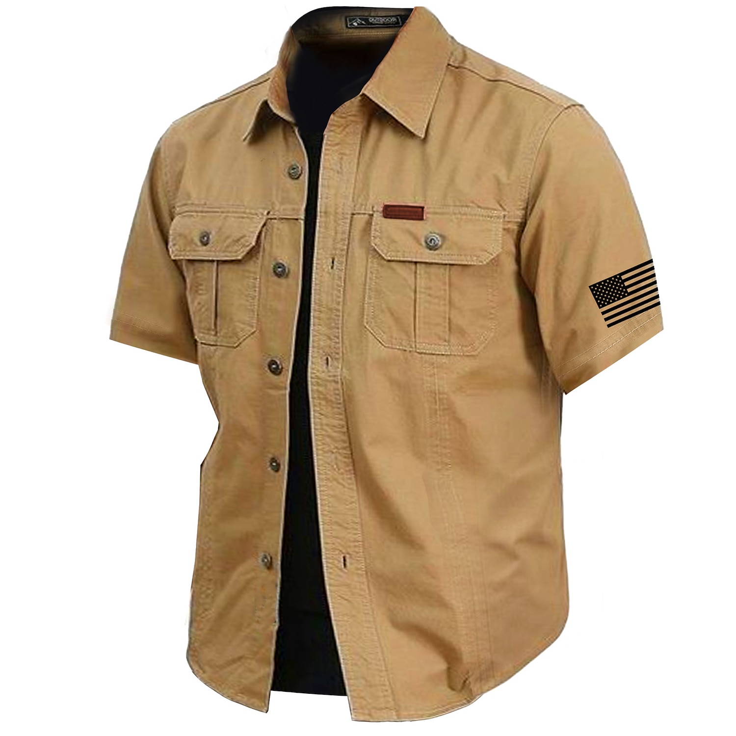 Men's Solid Color Work Shirt Western Shirt Cargo Shirt Short Sleeve Casual Tactical Vacation Daily Going out Summer Turndown Lapel Pocket Army Green off-white Khaki Dark Blue